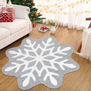 Christmas Round Rug Machine Washable Rugs for Living Room Snowflake Cilcle Rug Non Slip Bedroom Rugs Stain Resistant Carpet for Dining Room Nursery - 1 of 4