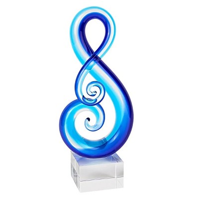 HomeRoots 12" Clear and Blue Murano Glass Modern Abstract Tabletop Sculpture