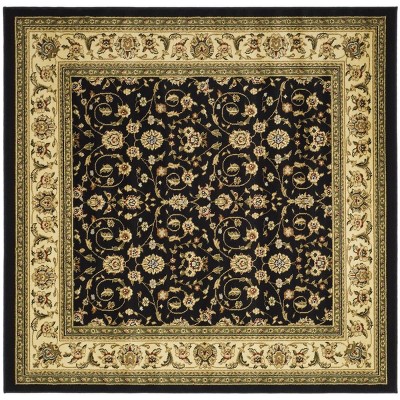 Elegant Black & Ivory Tufted Square Area Rug, 6'x6', Synthetic