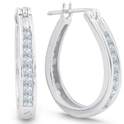 Pompeii3 1/2 cttw Princess Cut Diamond Hoops 10K White Gold 3/4" Tall