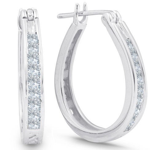 Pompeii3 1/2 Cttw Princess Cut Diamond Hoops 10k White Gold 3/4