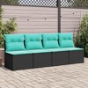 vidaXL 2 Piece Patio Sofa Set with Cushions Black Poly Rattan Acacia - 3 of 4