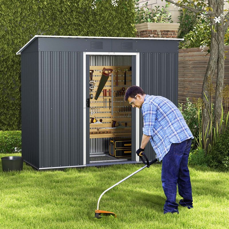 Costway 3.6' x 7.1' Outside Garden Storage Shed Tool House with Ground Foundation Frame, 2 of 11