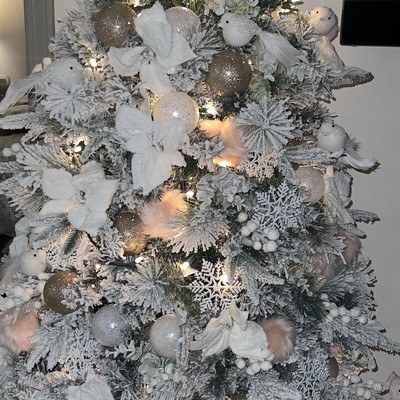 Costway 5ft Snow Flocked Hinged Christmas Tree W/berries & Poinsettia ...