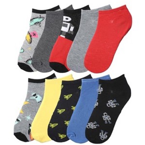 Tipi Toe Big Kids Boys 10 Pairs Classy Lightweight Novelty Astronaut Rocket & Robot Pattern Ankle/Low Cut Socks, Size Medium - 1 of 3