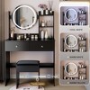 NicBex Makeup Vanity Set with Padded Stool,Vanity Table with 17"Round Touch Switch LED Mirror,Multi-layer Storage Dressing Table for Small Space - 2 of 4