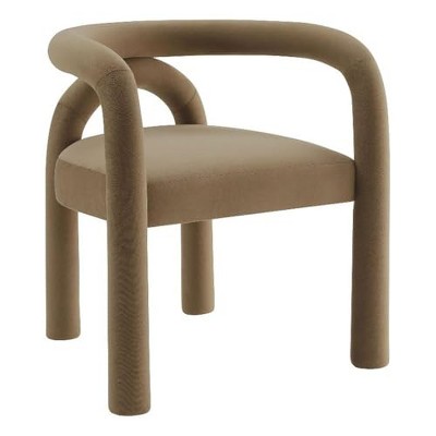 Modway  Astrid Upholstered Barrel Dining Chair in Camel Performance Velvet – Open Back Velvet Dining Room Chair with Arms