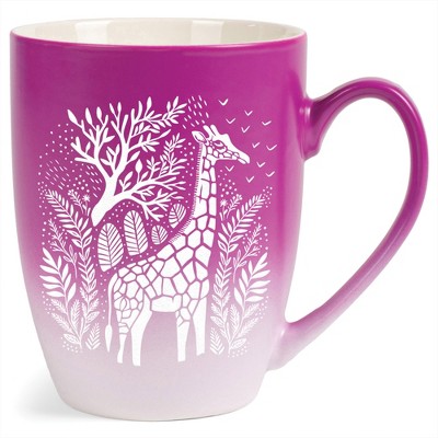 Elanze Designs 12 Ounce Two Toned Ombre Ceramic Tea Coffee Cup Mug Magenta White Floral Safari Giraffe