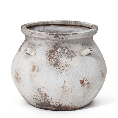 LuxenHome Off White Rustic Cauldron MgO Planter Pot Multicolored