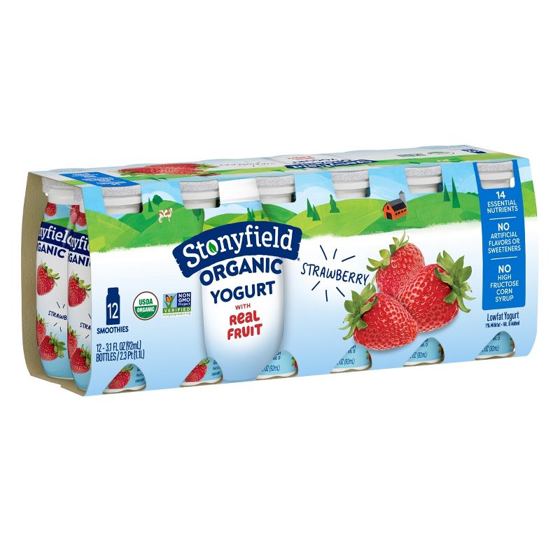 Stonyfield Organic Kids&#39; Strawberry Yogurt Smoothies - 12pk/3.1 fl oz Bottles, 5 of 7