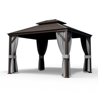 Pamapic 10 ft. x 12 ft. Metal Hardtop Gazebo with Curtains