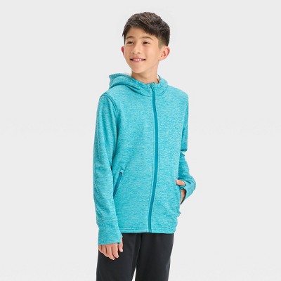 Boys' High Pile Fleece-Lined Full Zip Hooded Sweatshirt - All In Motion™  Teal Blue M