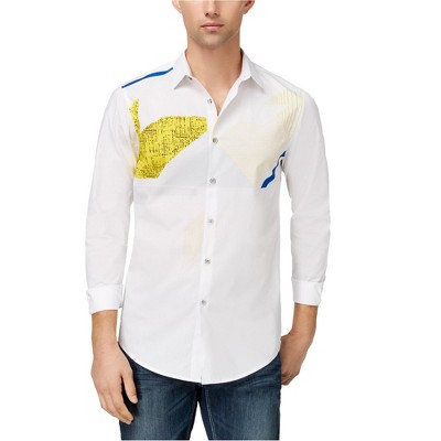 I.N.C International Concepts Mens Printed Button Up Shirt, White, Small