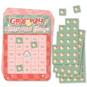 Big Dot of Happiness Groovy Christmas - Bingo Cards and Markers - Pastel Holiday Party Bingo Game - Set of 18 - 1 of 4