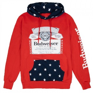 Mens Budweiser Bottle Label and Patriotic Stars Hoodie - 1 of 4