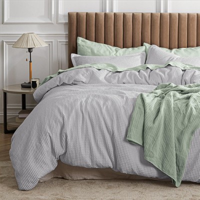 2/3 Pcs Waffle Comforter Set Soft Cotton Bedding Set Premium Cotton Cover with Polyester Fill for All Seasons