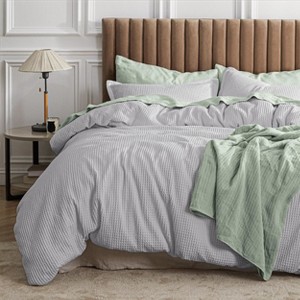2/3 Pcs Waffle Comforter Set Soft Cotton Bedding Set Premium Cotton Cover with Polyester Fill for All Seasons - 1 of 4