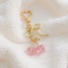Anna-Kaci Gold Bow Keychain with Pink Cherry Charms and Heart Clasp - Pink - 4 of 4