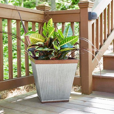 Southern Patio 16 Inch Square Rustic Resin Planter Set