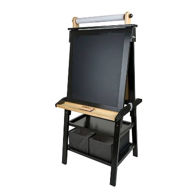 Charcoal and Natural Dual-Sided Toddler Art Easel with Storage