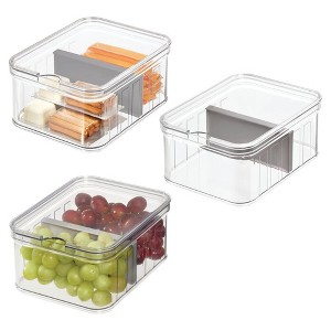 iDesign Small Fridge Bin with Removable Divider -  Set of 3 - Clear/Gray - 1 of 4