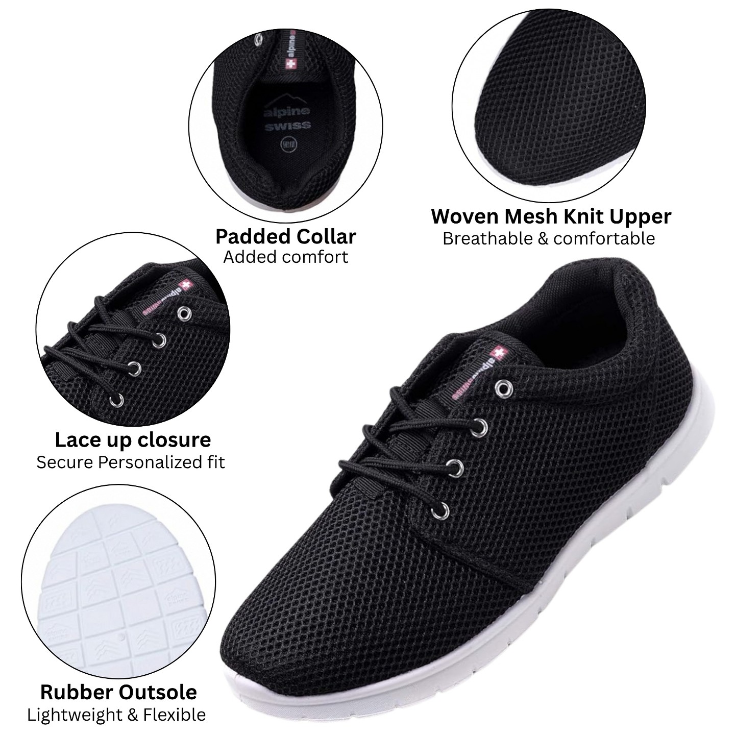 Мужские кроссовки Alpine Swiss Kilian Walking Shoes Breathable Mesh Running Shoes Lightweight Fashion Sneakers Athletic Tennis Trainers BLK 11 — фото 3
