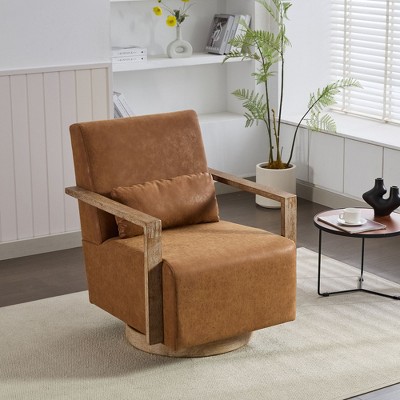 Okak 360° Swivel Modern Padded Armchair,360 Degree Comfy Lounge Reading Chair Genuine Wood Armrest Accent Chair for Living Room,Office,Nursery