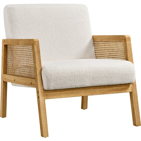 Yaheetech Fabric Upholstered Accent Chair With Rattan Armrest And Wood ...