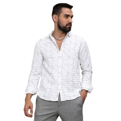 Campus Sutra Men Men's Chalk White Holographic Veined Textured Shirt