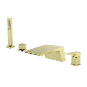 Cobbe Bathtub Faucet Set with Handheld Sprayer 5.91-Inch Wide Waterfall Tub Spout and 23.62-Inch Water Inlet Pipe Single Handle Brushed Gold - 1 of 4