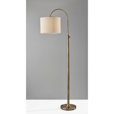 Antique Brass Adjustable Arc Floor Lamp with Linen Shade