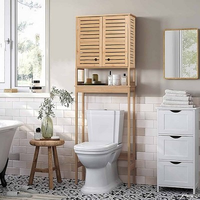 Evideco French Home Goods Over The Toilet Storage Cabinet with Double Vented Doors and Open Shelf, Natural - Trinidad Collection