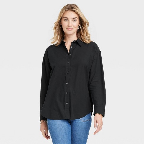 Women's Long Sleeve Oversized Button-down Shirt - Universal Thread™ Black L  : Target