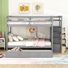 NicBex Full over Full Bunk Bed Triple Wood Bed Frame with Wheels, Storage Stairs and Full Length Guardrail, No Box Spring Required - 2 of 4