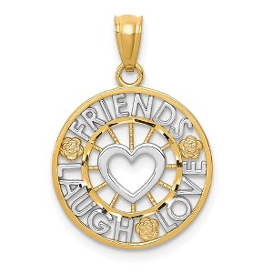 Black Bow Jewelry 14k Yellow Gold & Rhodium Friends Laugh Love Circle Pendant, 16mm - 1 of 4