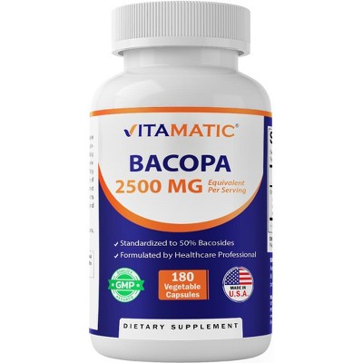 Bacopa Monnieri Nootropic Herbal Supplement 2500mg Equivalent Per Serving50% Bacosides, Non- 180 Capsules