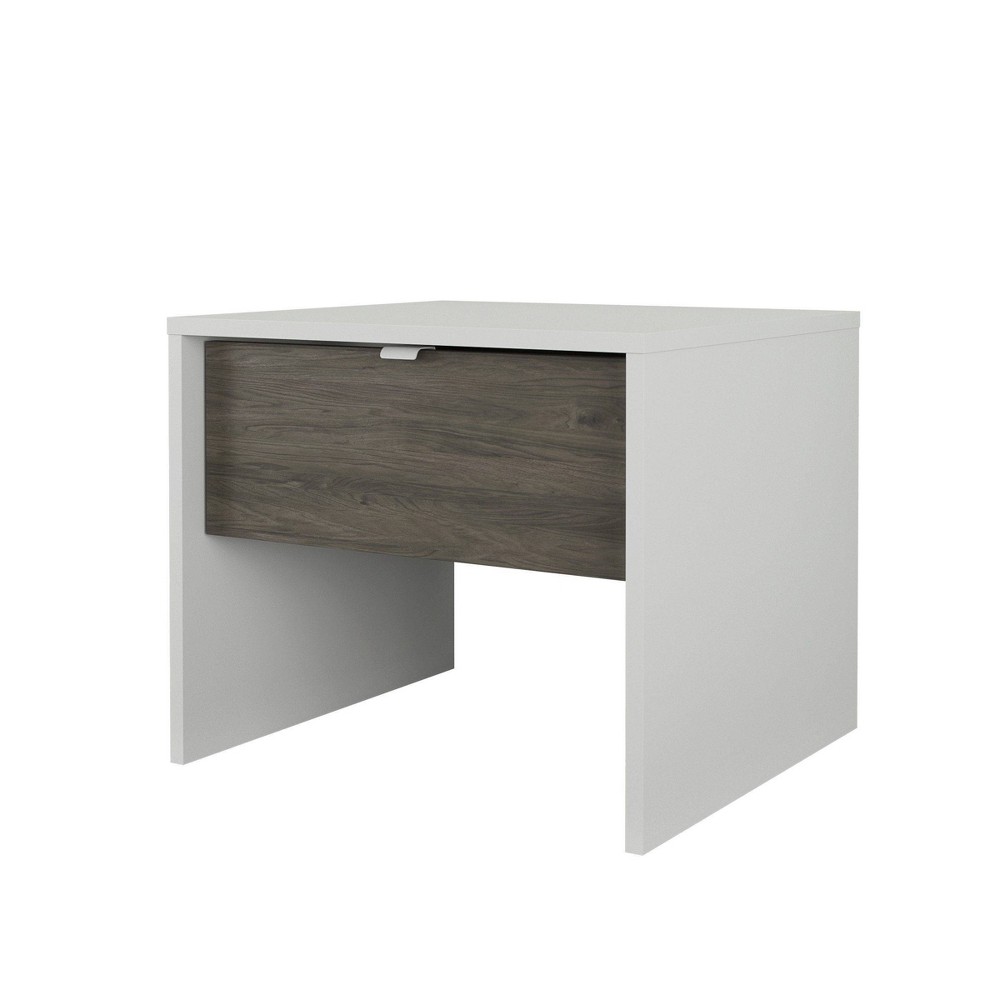 Photos - Storage Сabinet Nexera 1 Drawer Nightstand White/Bark Gray: Mid-Century Modern Bedside Table, Wood Composite, Spot Clean