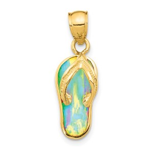 Black Bow Jewelry 14k Yellow Gold and Created White or Blue Opal Flip Flop Pendant, 8mm - 1 of 4