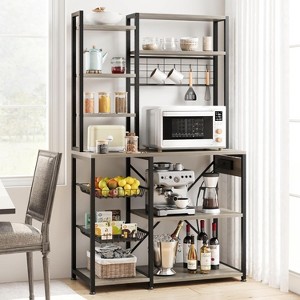 7-Tier Industrial Bakers Rack with Power Outlets – Microwave Stand with Wire Baskets, Hanging Hooks & Large Coffee Bar Station - 1 of 4