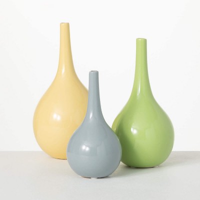 Sullivans Bright Glossy Ceramic Vase Set of 3, 10"H, 9"H & 7"H Multicolored