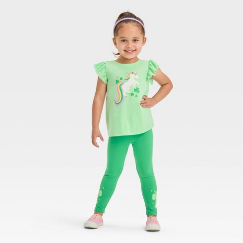 Toddler Girls' St. Patrick's Day Shamrock Unicorn Short Sleeve Top &  Leggings Set - Cat & Jack™ Green 3T