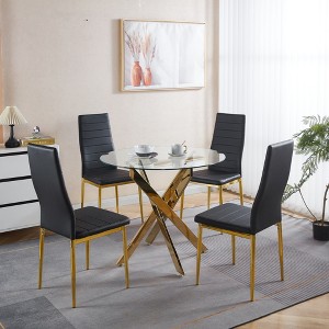 5-Piece Dining Set with Glass Table and Four Chairs - 1 of 4