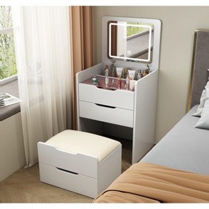 Sapphtopaz Vanity Desk Makeup Table with Socket, Flip Top Mirror and LED Light for Living Room, Bedroom - 1 of 4