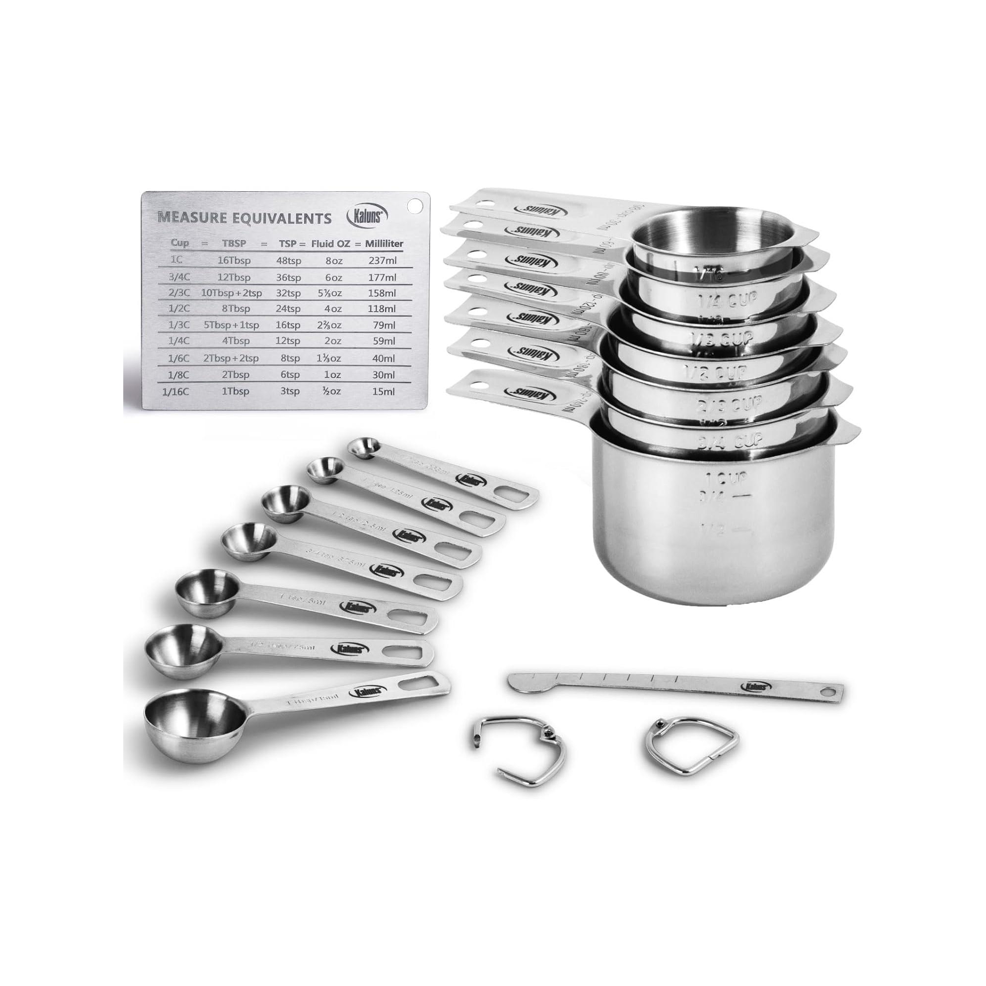 Kaluns Measuring Cups and Spoons Set, 16 Piece, Stainless Steel