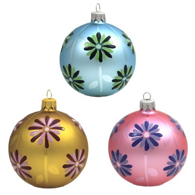 Santa Land 4.0" Tommy's Mid Century Garden S/3 Ornament Ball Flower Mcm Floral  -  Ornament Sets