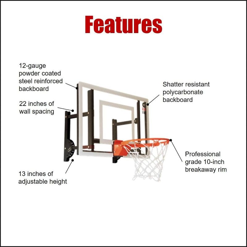 RAMGOAL Adjustable Indoor Mini Basketball Hoop and Ball, Wall-Mounted, Durable Breakaway Rim, 2 of 7