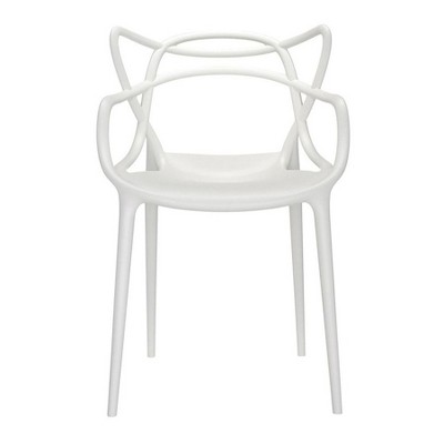 HomeRoots White Heavy Duty Plastic Open Back Dining Arm Chair
