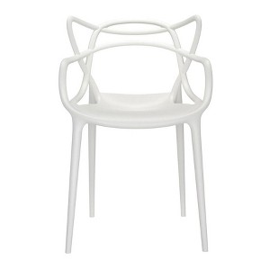 HomeRoots White Heavy Duty Plastic Open Back Dining Arm Chair - 1 of 4