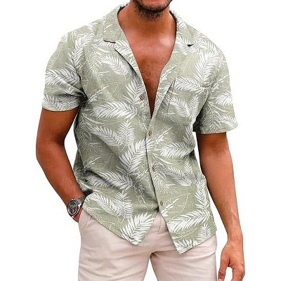 COOFANDY Men's Hawaiian Floral Shirts Cotton Linen Button Down Tropical Holiday Beach Shirts