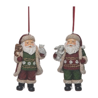 Transpac Resin Cottage Santa Ornament Set of 2 Christmas Home Decorations